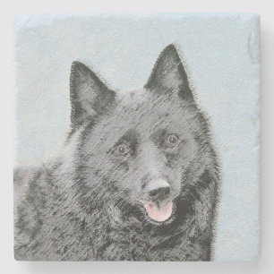 Schipperke Painting - Cute Original Dog Art Stone Coaster