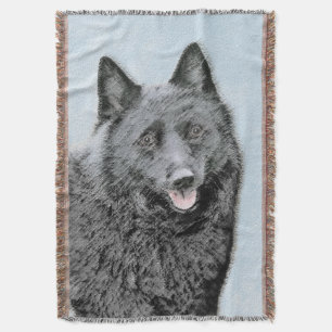Schipperke Painting - Cute Original Dog Art Throw Blanket