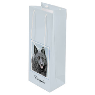 Schipperke Painting - Cute Original Dog Art Wine Gift Bag