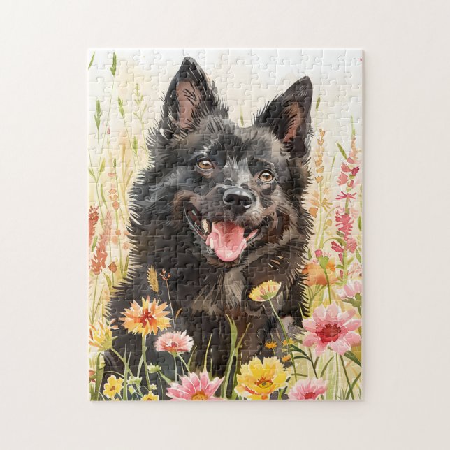 Schipperke Puzzle – Watercolor Jigsaw for Dog Fans (Vertical)