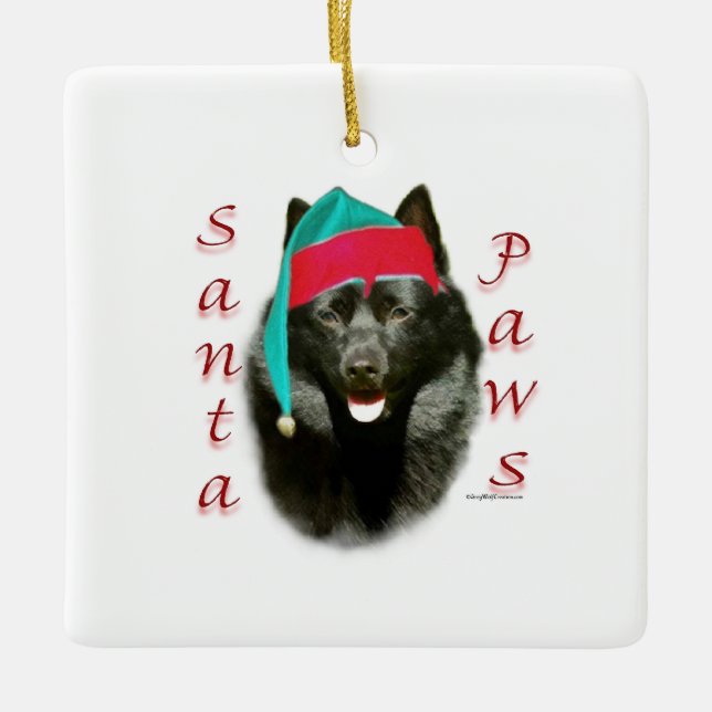 Schipperke Santa Paws Ceramic Ornament (Front)