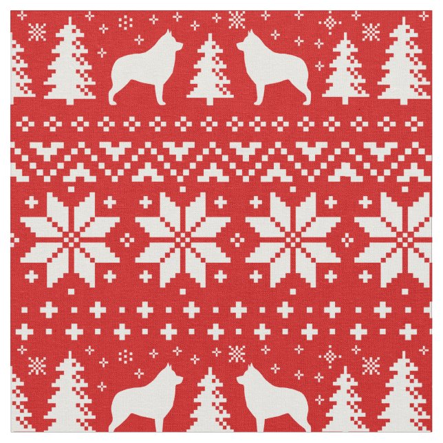 Schipperke Silhouettes Christmas Holiday Patterned Fabric (Close Up)