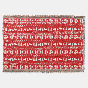 Schipperke Silhouettes Christmas Pattern Red Throw Blanket