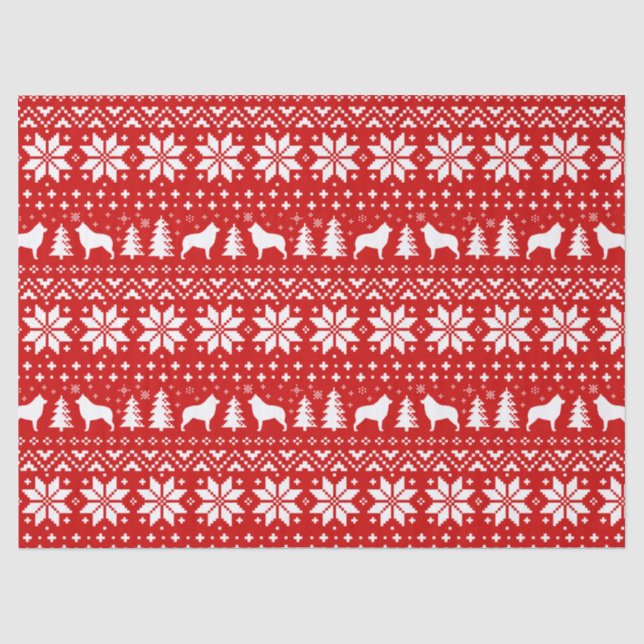 Schipperke Silhouettes Christmas Pattern Red Tissue Paper (Front)