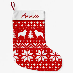 Schipperke Silhouettes Dogs Holiday Pattern Red Small Christmas Stocking