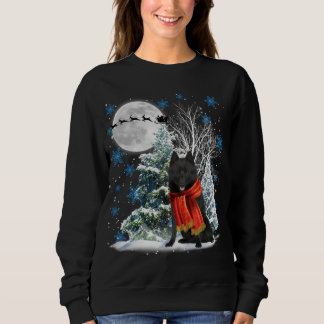 Schipperke Under Moonlight Snow Christmas Pajama Sweatshirt