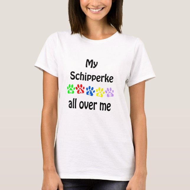 Schipperke Walks Design T-Shirt (Front)