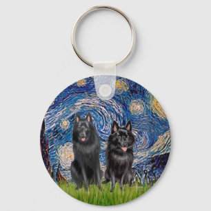 Schipperkes (two) - Starry Night Key Ring