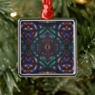 Schism Dark Rainbow Abstract Watercolor Art Metal Ornament