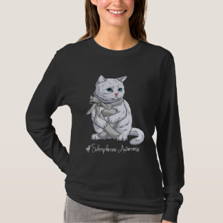 Schizophrenia Awareness Month Silver Ribbon Cat T-Shirt