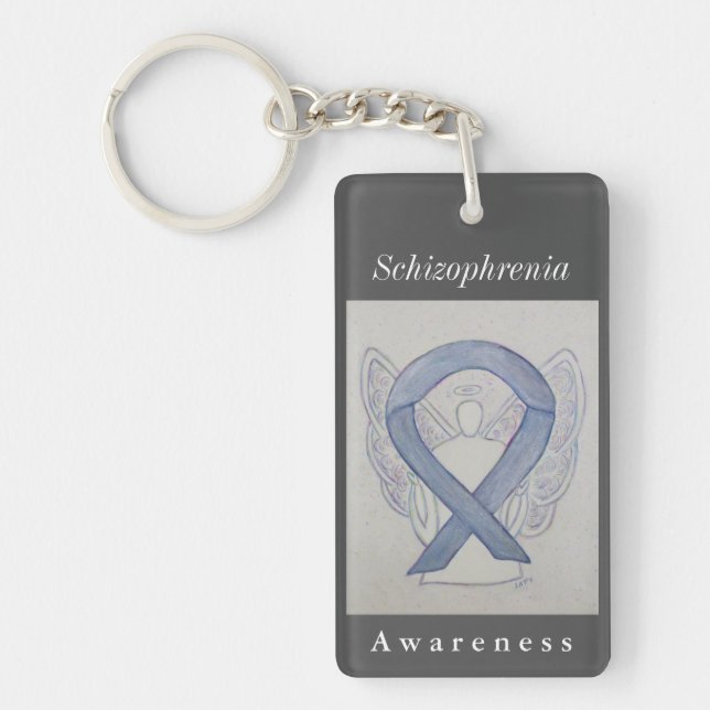 Schizophrenia Awareness Ribbon Angel Keychain (Front)
