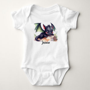 Schlafender Drache mit grünen Flügeln Baby Bodysuit