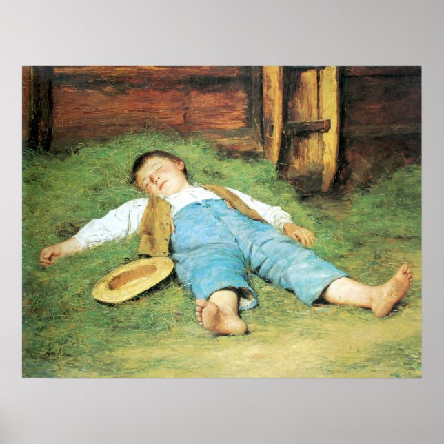 Schlafender Knabe im Heu Boy Sleeping in Hay Poster (Front)