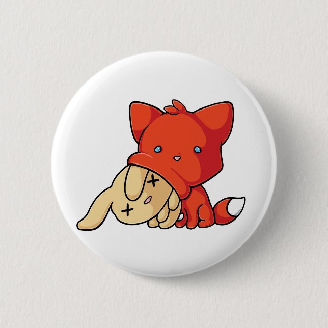 SCHLUP Fox Eating Rabbit 6 Cm Round Badge (Front)