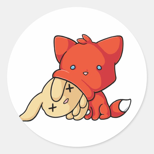 SCHLUP Fox Eating Rabbit Classic Round Sticker (Front)