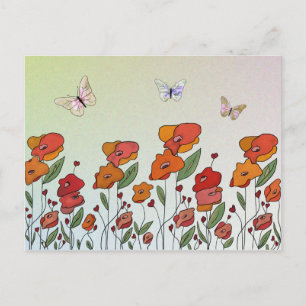 Schmetterlinge im Mohnfeld Postkarte Postcard