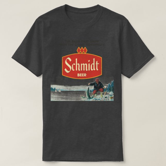 Schmidt Beer Retro Defunct Ice Fishing Nature Scen T-Shirt (Design Front)