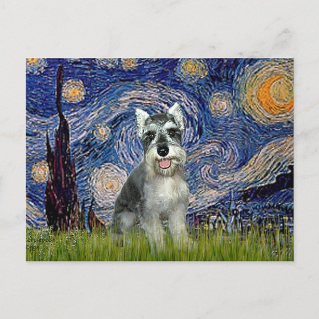 Schnauzer 8cr - Starry Night Postcard (Front)