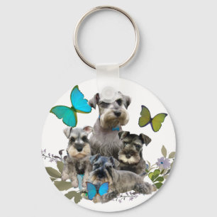 Schnauzer and Butterflies gifts and apparel Key Ring