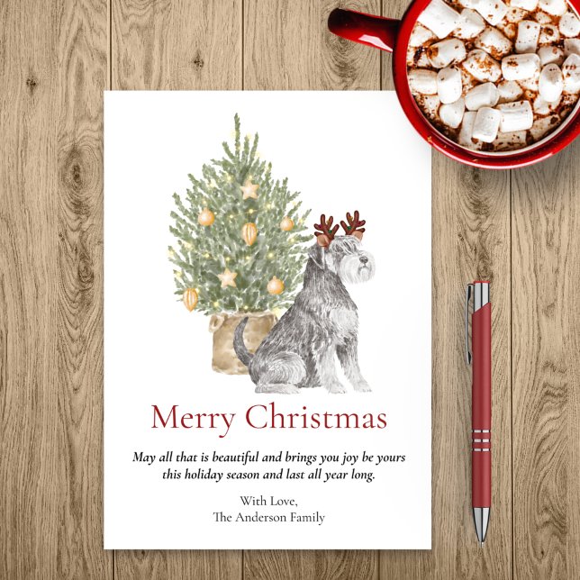 Schnauzer and Christmas Tree Pet Dog Holiday Card (Creator Uploaded)