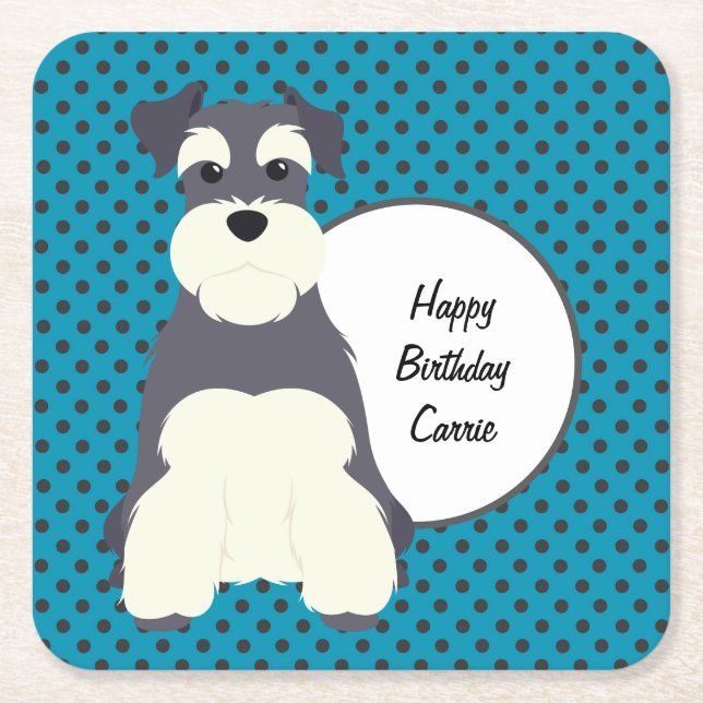 Schnauzer and Polka Dots Customisable Square Paper Coaster (Front)