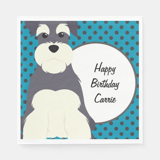 Schnauzer and Polka Dots Personalised Napkin (Front)