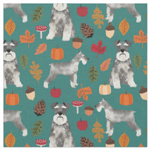 schnauzer autumn leaves fabric