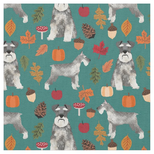 schnauzer autumn leaves fabric (Close Up)