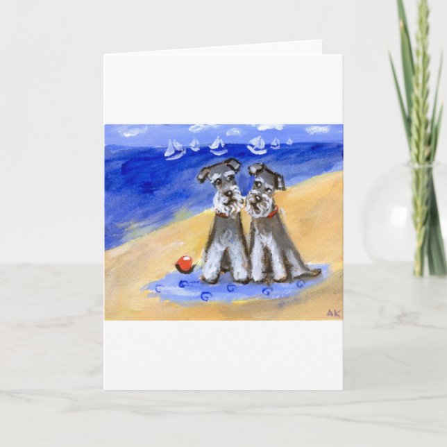 Schnauzer beach love holiday card (Front)