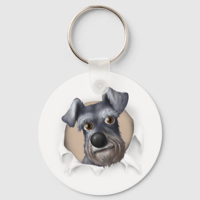 Schnauzer Busting Out Key Ring (Front)