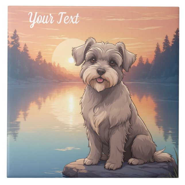 Schnauzer by Lake Ceramic Tile (Front)