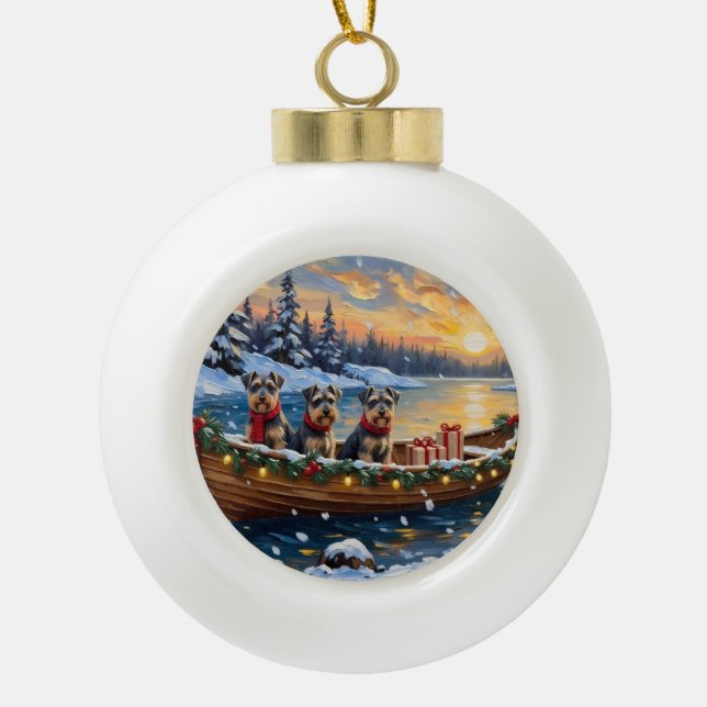 Schnauzer Christmas Boat Holiday Ceramic Ball Christmas Ornament (Front)