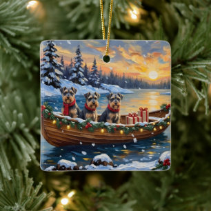 Schnauzer Christmas Boat Holiday Ceramic Ornament
