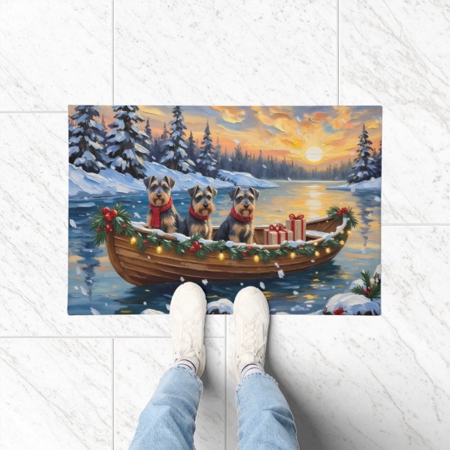 Schnauzer Christmas Boat Holiday Doormat (Indoor)