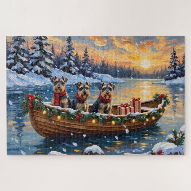 Schnauzer Christmas Boat Holiday Jigsaw Puzzle (Horizontal)