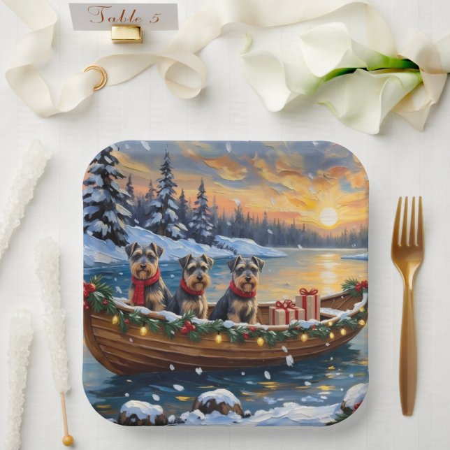 Schnauzer Christmas Boat Holiday Paper Plate (Wedding)