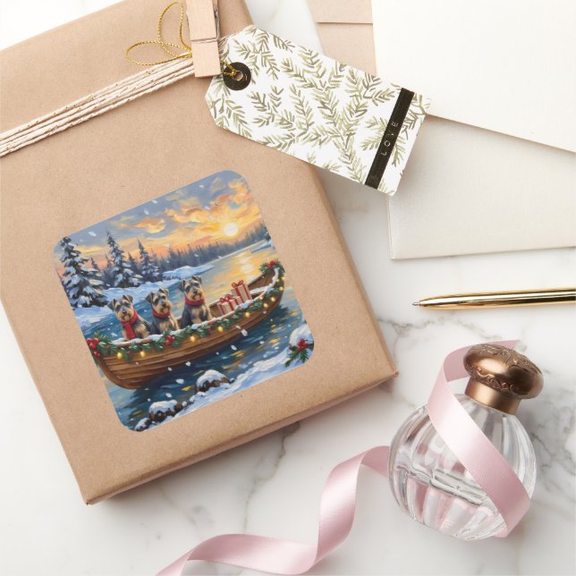 Schnauzer Christmas Boat Holiday Square Sticker (Gifting)