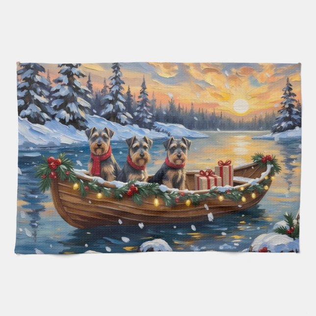 Schnauzer Christmas Boat Holiday Tea Towel (Horizontal)