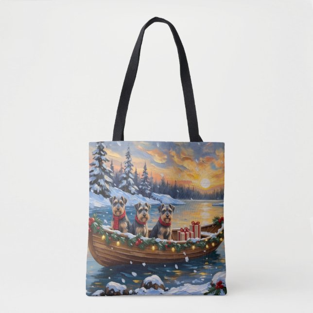 Schnauzer Christmas Boat Holiday Tote Bag (Front)