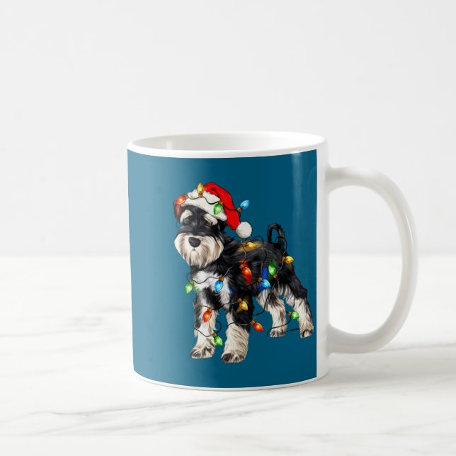Schnauzer Christmas Dog Christmas Lights Santa Hat Coffee Mug (Right)