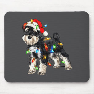 Schnauzer Christmas Dog Christmas Lights Santa Hat Mouse Pad