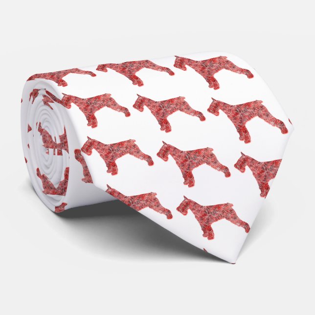 Schnauzer Christmas Dog Silhouette White Necktie (Rolled)