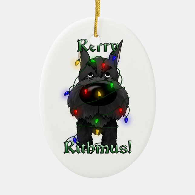 Schnauzer - Christmas Lights Ceramic Ornament (Front)