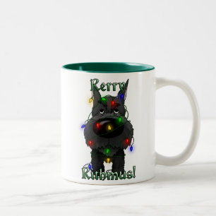 Schnauzer Christmas Lights Two-Tone Coffee Mug