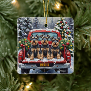 Schnauzer Christmas Red Truck Holiday Ceramic Ornament
