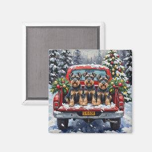 Schnauzer Christmas Red Truck Holiday Magnet