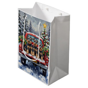 Schnauzer Christmas Red Truck Holiday Medium Gift Bag