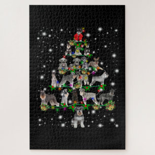 Schnauzer Christmas Tree Covered By Flashlight Jigsaw Puzzle