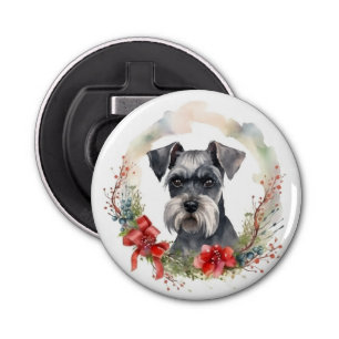 Schnauzer Christmas Wreath Festive Pup Bottle Opener