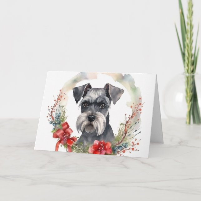 Schnauzer Christmas Wreath Festive Pup Card (Front)